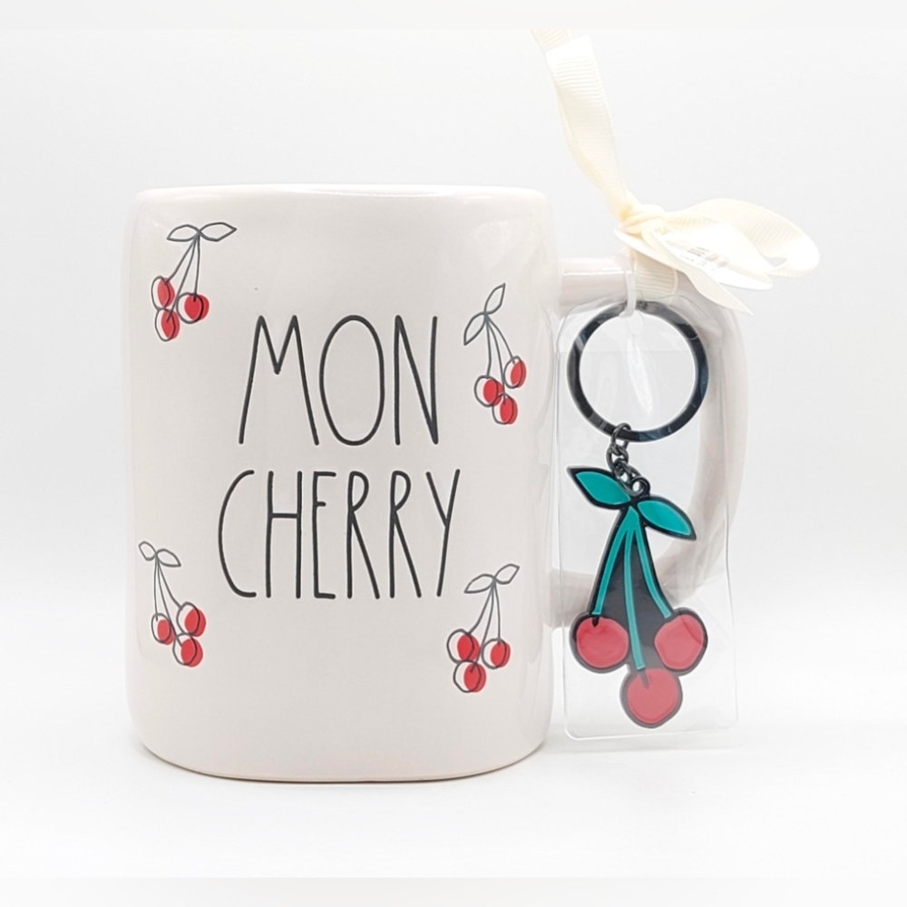 🍒Rae Dunn Artisan Collection Mug with Cream 🍒 Ceramic Cherries 🍒 🍒